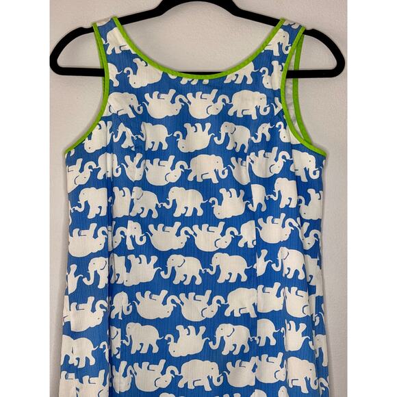 Lilly Pulitzer Tusk in the Sun Shift Dress Elephants Blue White Green Piping - Picture 2 of 16